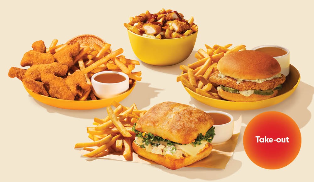 4 St-Hubert meals with a "Take-out" mention